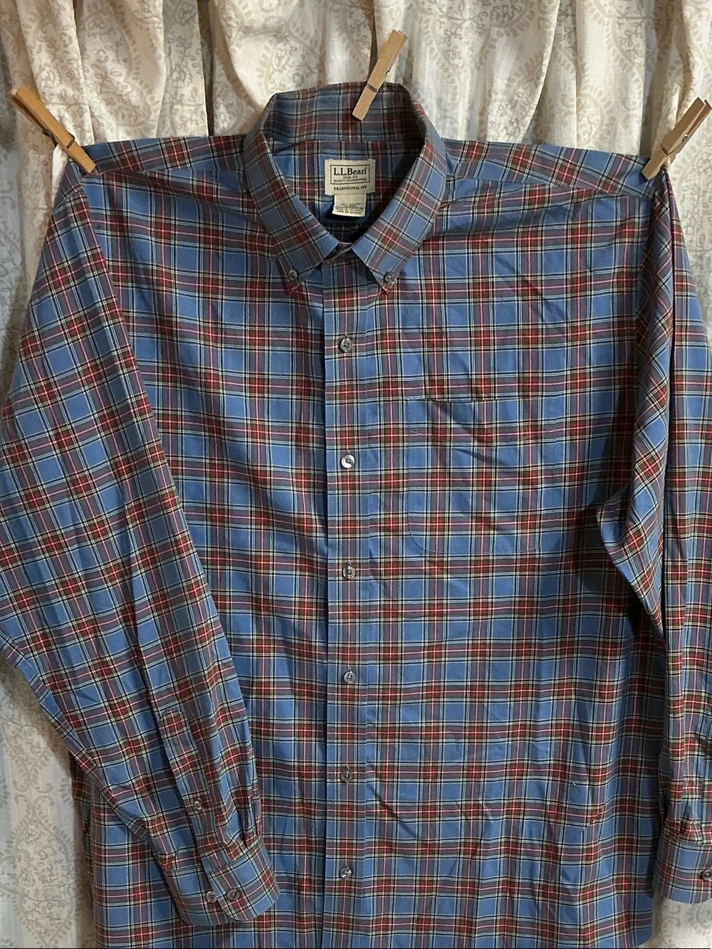L.L. Bean Men's Blue and Red Plaid Button-Down Shirt